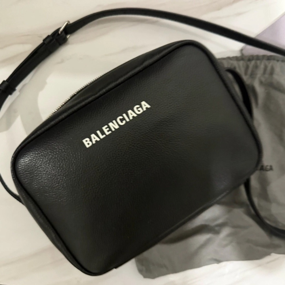 Balenciaga Black Leather Crossbody Camera Bag